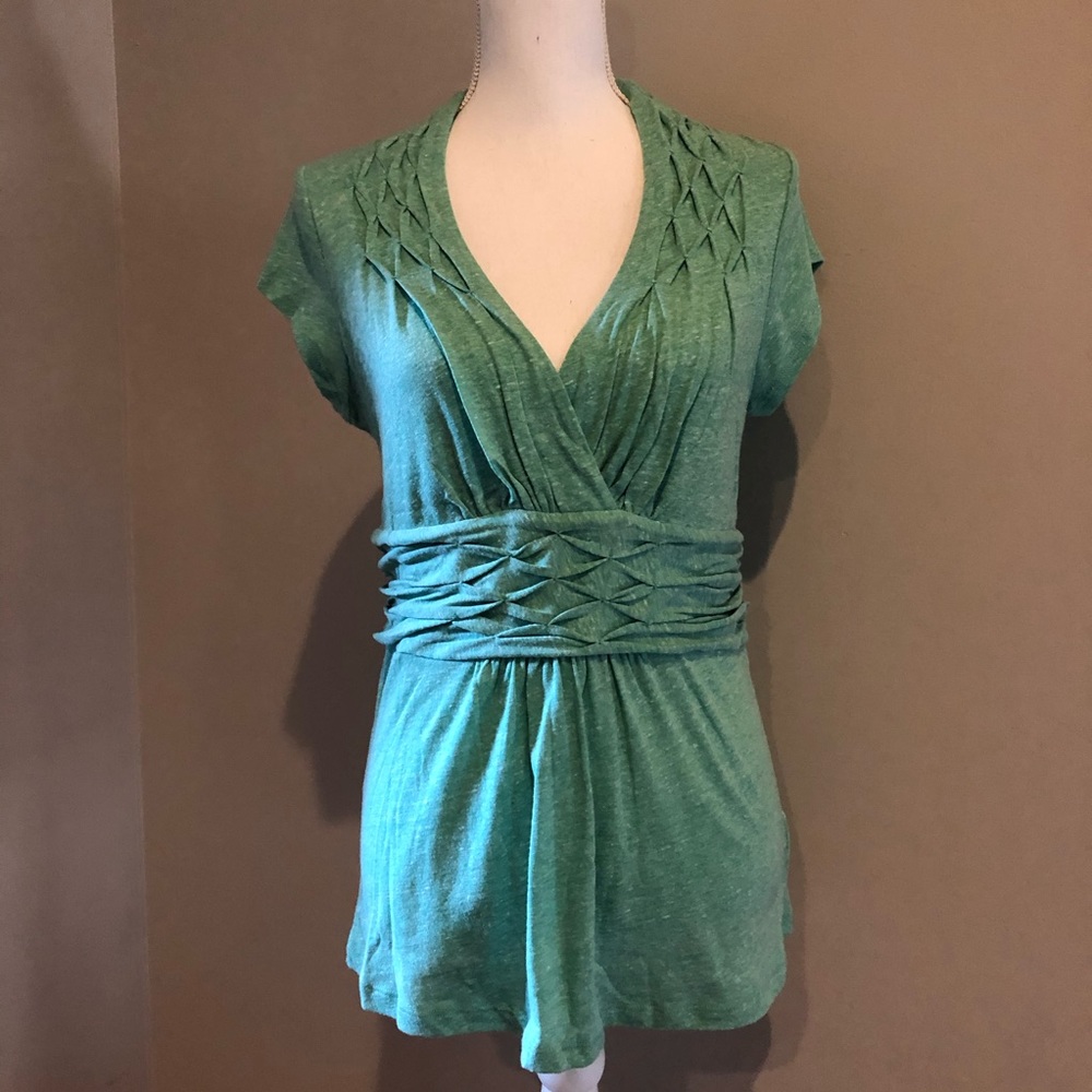 ANTHROPOLOGIE green top with pin tuck details
